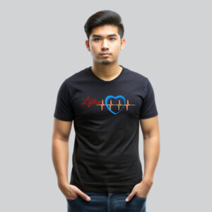 Mens 100% Cotton Printed Round Neck Sustainable Fabric Lifeline T-shirt