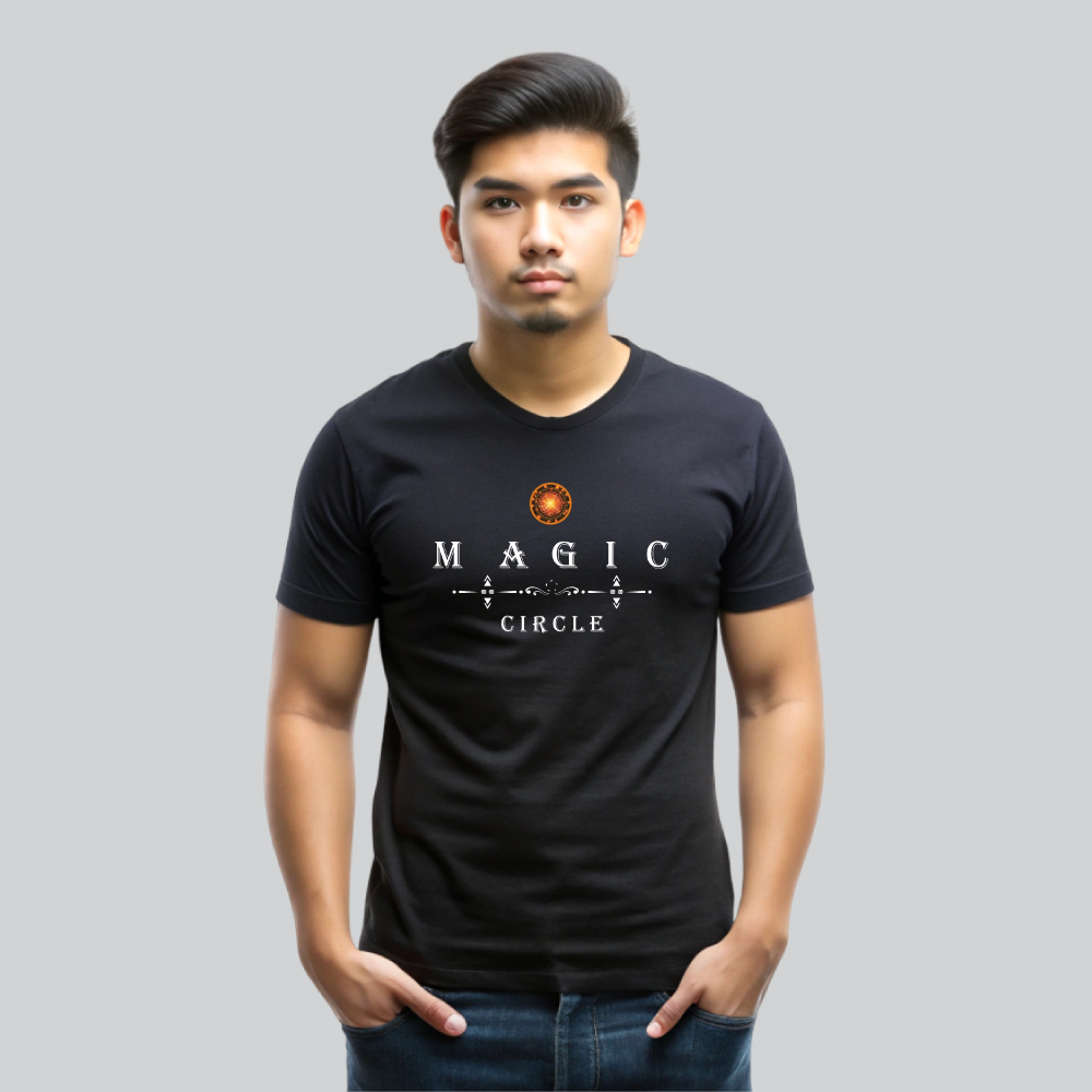 Mens 100% Cotton Printed Round Neck Sustainable Fabric Magic Circle - Image 1