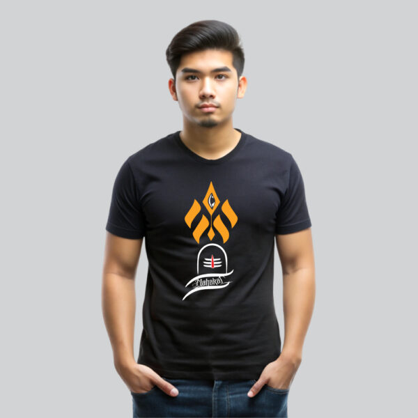 Mens 100% Cotton Printed Round Neck Sustainable Fabric Mahakal T-shirt Black