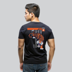 Mens 100% Cotton Printed Round Neck Sustainable Fabric Safari - Tiger T-shirt Black - Image 2