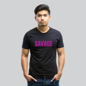 Mens 100% Cotton Printed Round Neck Sustainable Fabric Savage T-shirt