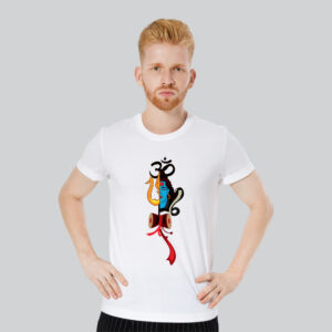 Mens 100% Cotton Printed Round Neck Sustainable Fabric Shiva T-shirt White