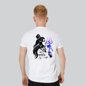 Mens 100% Cotton Printed Round Neck Sustainable Fabric Trishul - Har Har Mahadev T-shirt White - Image 2