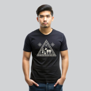 Mens 100% Cotton Printed Round Neck Sustainable Fabric Warli Art T-shirt Black