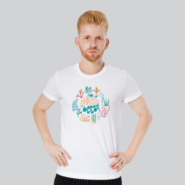 Mens 100% Cotton Printed Round Neck Unique Design Addicted to Ocean T-shirt-Black - Image 3