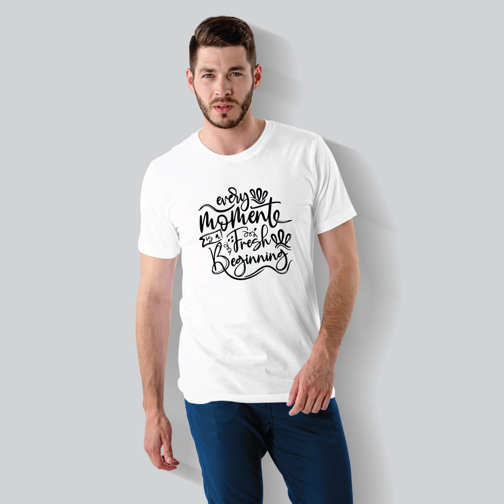 Mens 100% Cotton Printed Round Neck Unique Design Fresh Beginning T-shirt - Image 1