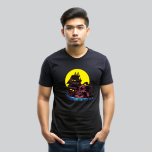 Mens 100% Cotton Printed Round Neck Unique Design Moon Pirate T-shirt - Image 3