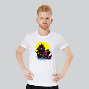 Mens 100% Cotton Printed Round Neck Unique Design Moon Pirate T-shirt