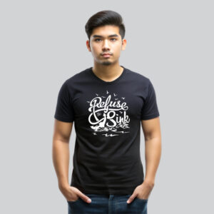 Mens 100% Cotton Printed Round Neck Unique Design Refuse to Sink T-shirt
