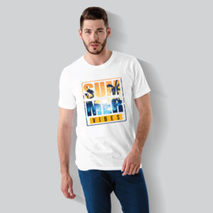 Mens 100% Cotton Printed Round Neck Unique Design Summer Vibes T-shirt