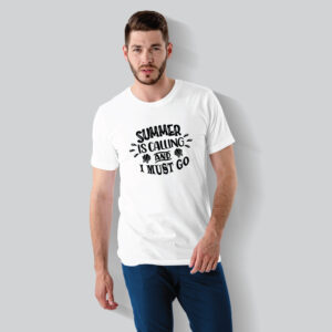 Mens 100% Cotton Printed Round Neck Unique Design Summer is Calling T-shirt
