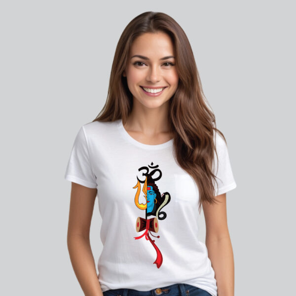 Womens 100% Cotton Printed Round Neck Sustainable Fabric Shiva T-shirt White