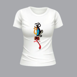 Womens 100% Cotton Printed Round Neck Sustainable Fabric Shiva T-shirt White - Image 2
