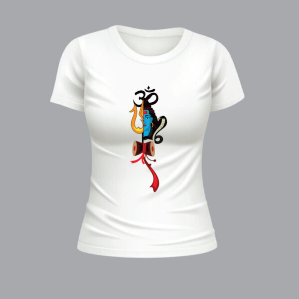 Womens 100% Cotton Printed Round Neck Sustainable Fabric Shiva T-shirt White - Image 2