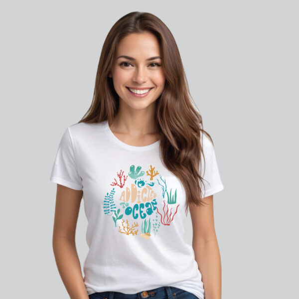 Womens 100% Cotton Printed Round Neck Unique Design Addicted to Ocean T-shirt