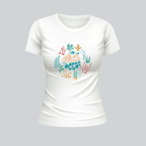 Womens 100% Cotton Printed Round Neck Unique Design Addicted to Ocean T-shirt - Image 2