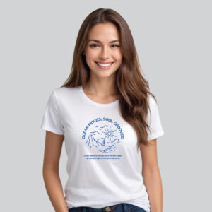 Womens 100% Cotton Printed Round Neck Unique Design Blue Ocean Moves, Soul Grooves T-shirt