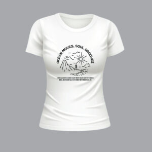 Womens 100% Cotton Printed Round Neck Unique Design Ocean Moves, Soul Grooves T-shirt - Image 2