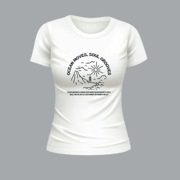 Womens 100% Cotton Printed Round Neck Unique Design Ocean Moves, Soul Grooves T-shirt - Image 2