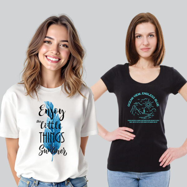 Women's Love Small Joys and Seaside Vibes Pack of-2 Combo T-shirts.
