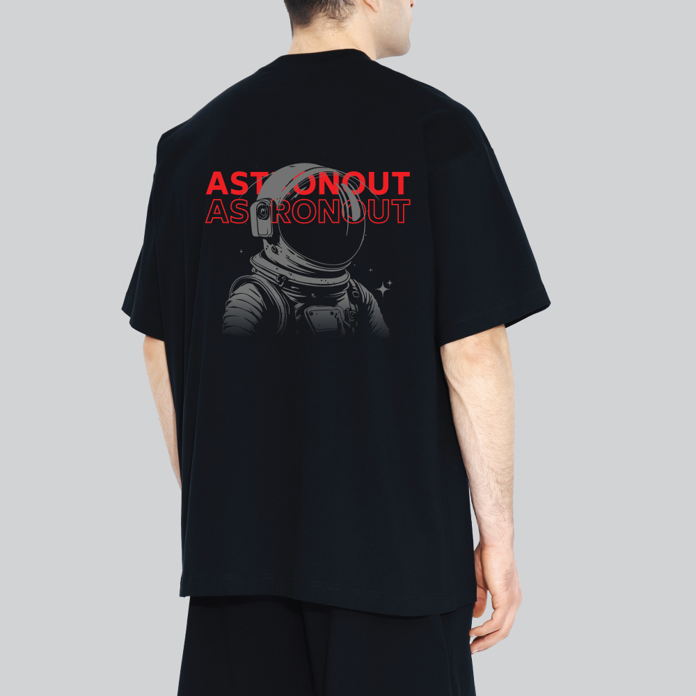 Unisex 240 GSM 100% Cotton Graphic Printed Round Neck Cosmic Drift – Astronaut Oversized T-shirt - Image 1