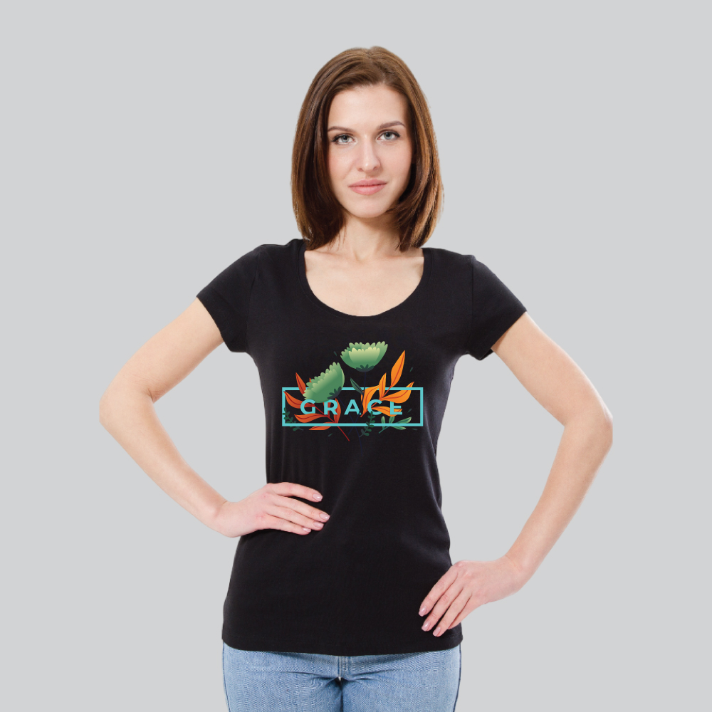 Womens 100% Cotton Printed Round Neck Unique Design Grace T-shirt - Image 1