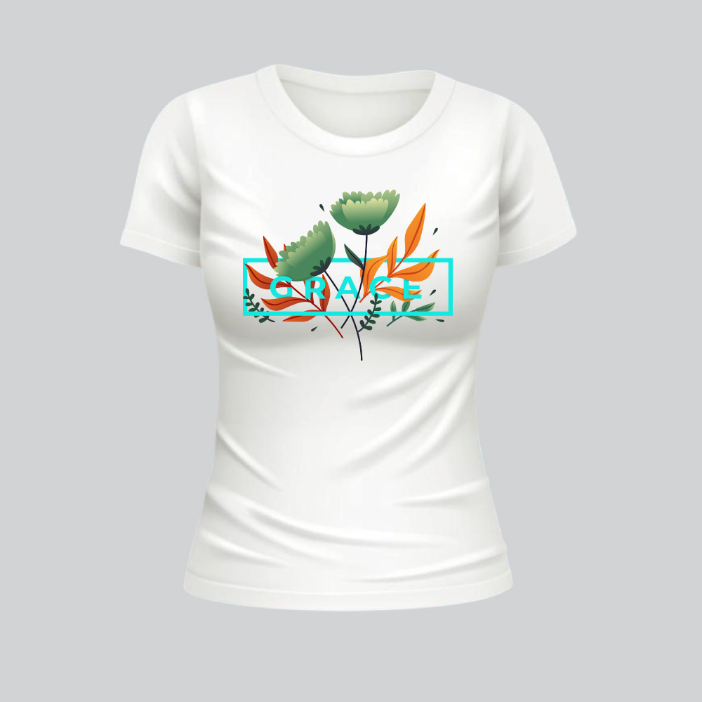 Womens 100% Cotton Printed Round Neck Unique Design Grace T-shirt - Image 4