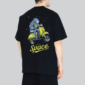 Unisex 240 GSM 100% Cotton Graphic Printed Round Neck Ride to Space – Astronaut Scooter Oversized T-shirt