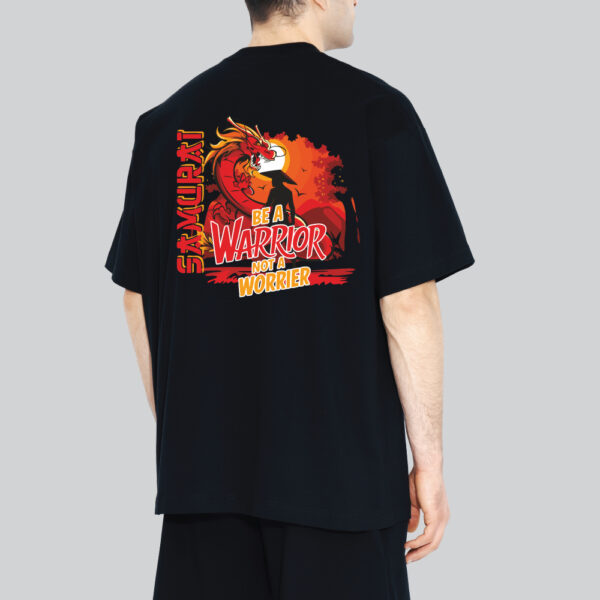 Unisex 240 GSM 100% Cotton Graphic Printed Round Neck Samurai Spirit – Be a Warrior, Not a Worrier Oversized T-shirt