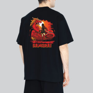Unisex 240 GSM 100% Cotton Graphic Printed Round Neck Red Dragon Guardian – Samurai Woman Oversized T-shirt