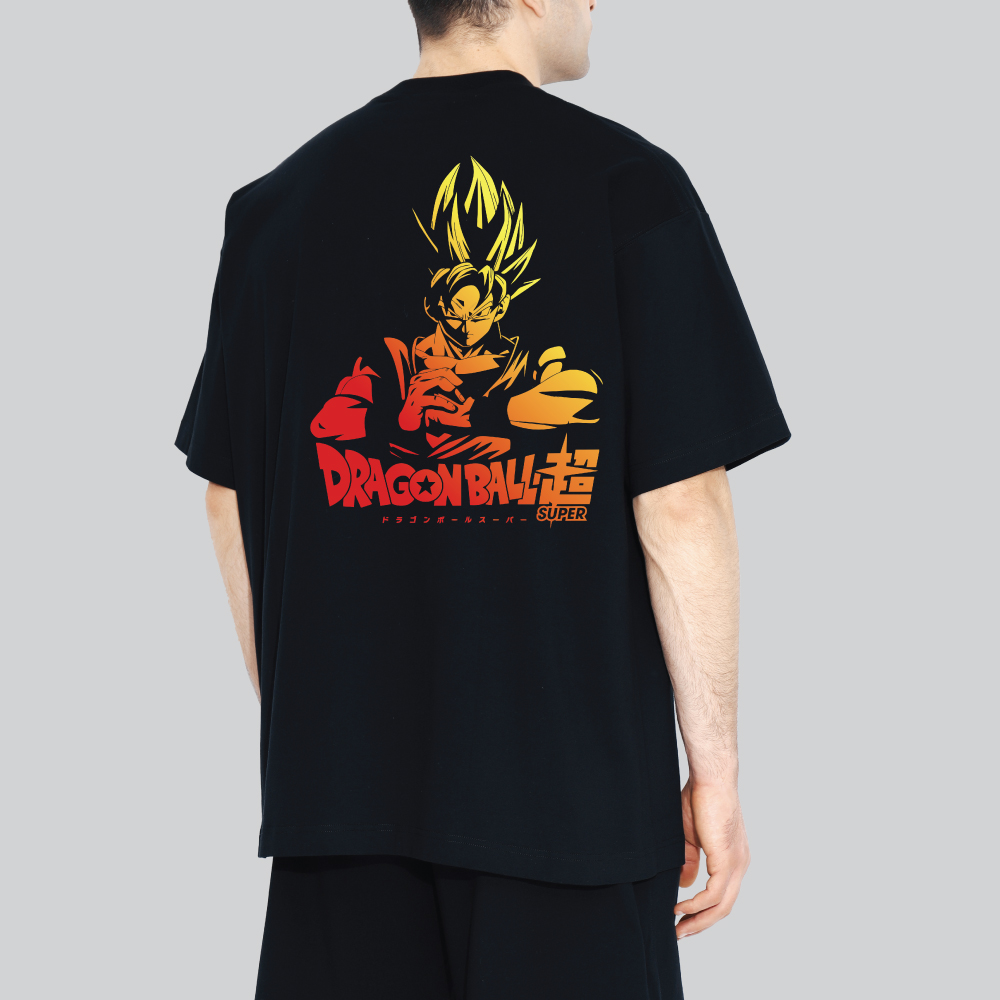 Dragon Ball Fiery Saiyan Super Energy Anime Goku Power Pose Graphic Printed Oversized T-Shirt - Image 1