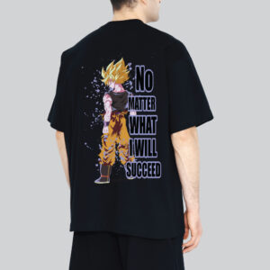 Goku Graphic Printed Anime No Matter What, I Will Succeed Oversized T-Shirt