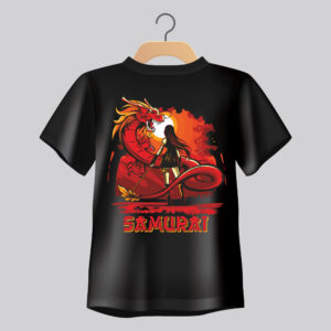 Women 100% Cotton Graphic Printed Round Neck Red Dragon Guardian – Samurai Women Regular T-shirt - Image 5