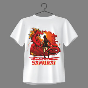 Women 100% Cotton Graphic Printed Round Neck Red Dragon Guardian – Samurai Women Regular T-shirt - Image 3
