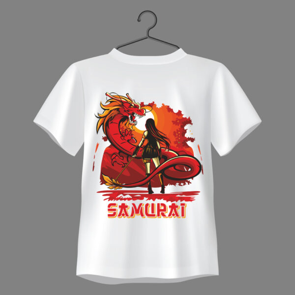 Women 100% Cotton Graphic Printed Round Neck Red Dragon Guardian – Samurai Women Regular T-shirt - Image 3