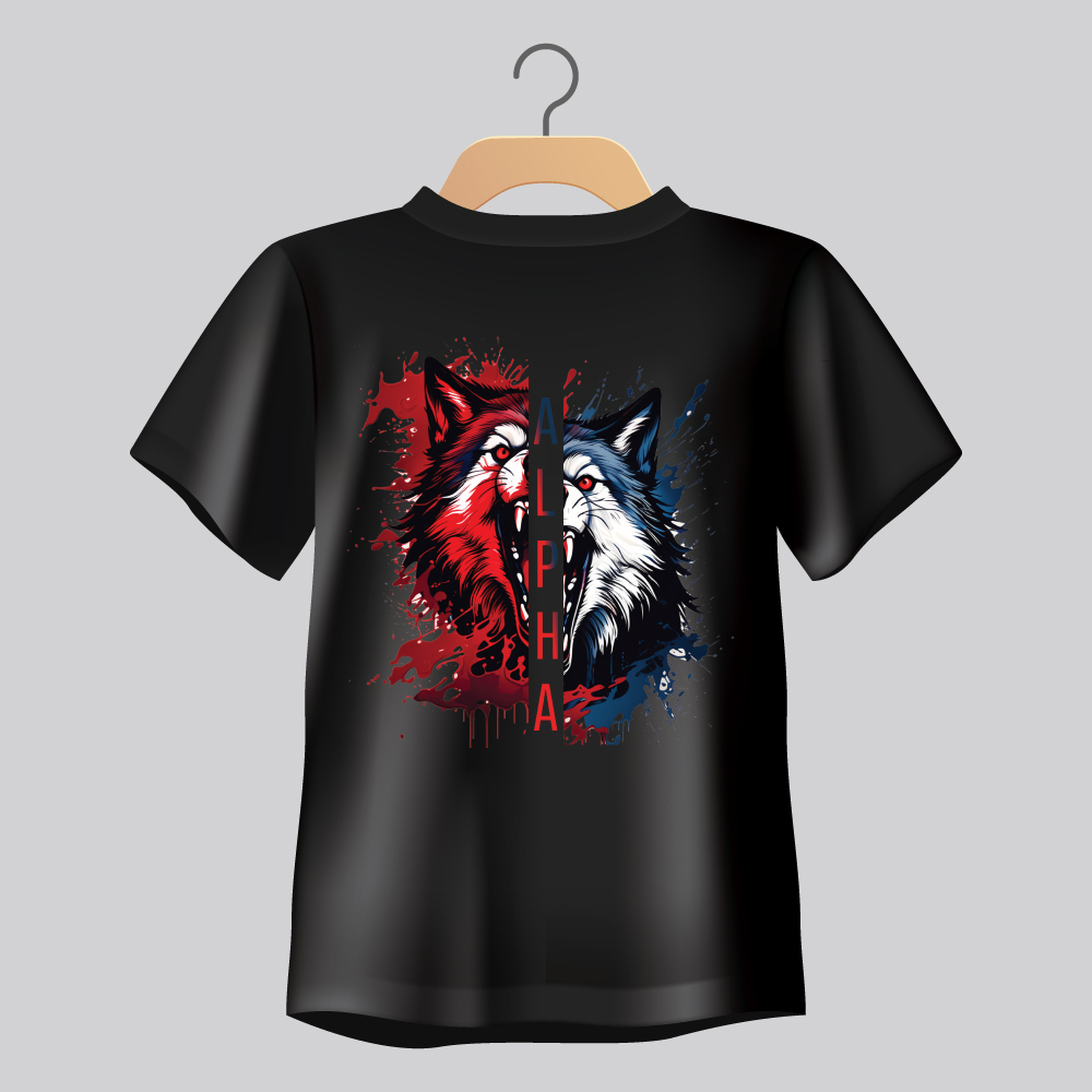 Alpha Dual Wolf Regular Fit Graphic T-Shirt